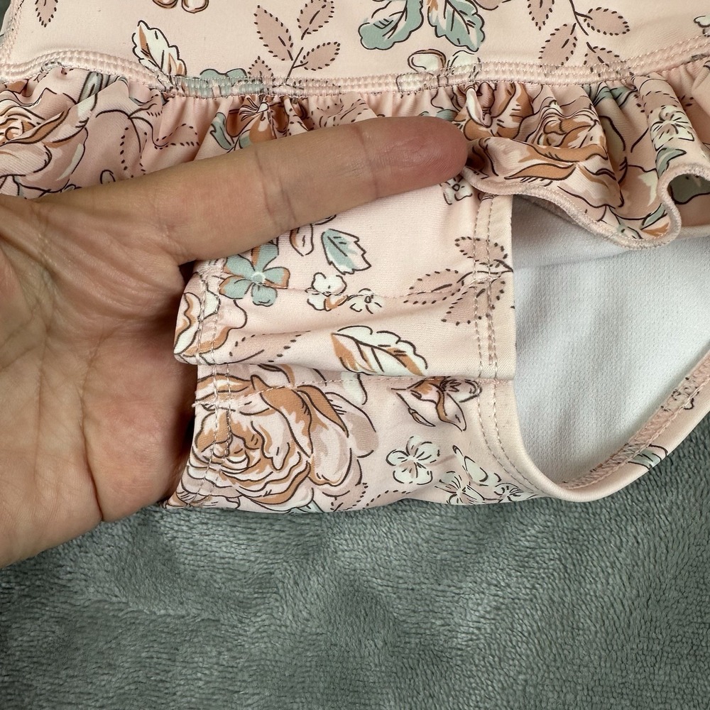 Modern Moments Gerber Swimsuit Girls 12 M Pink Floral Ruffle Long Sleeve Zip NEW - Picture 4 of 6